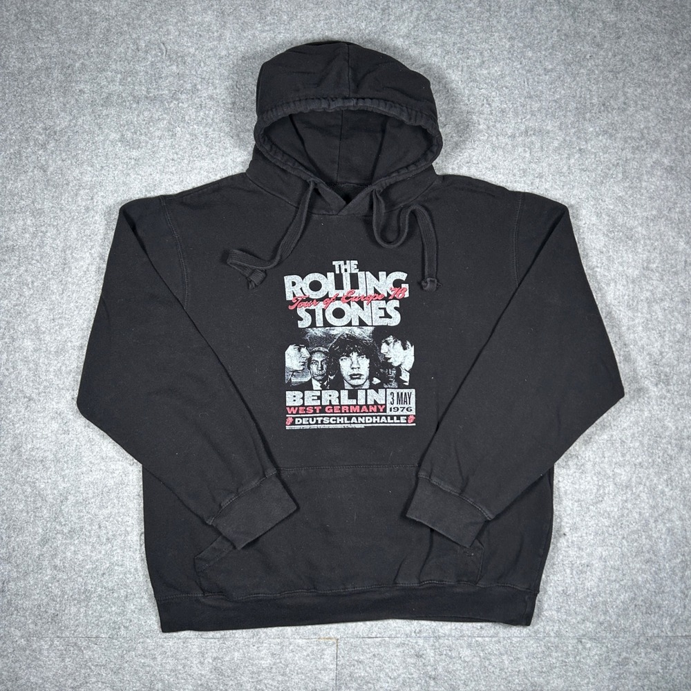 The Rolling Stones Hoodie Mens Large Black Tour of Europe 76 Berlin Rock Band